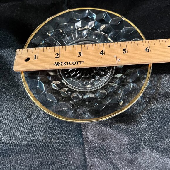 VTG Jeannette Glass Cube Cubist Pattern Mayonnaise Bowl and Underplate Gold Rim - Picture 6 of 13